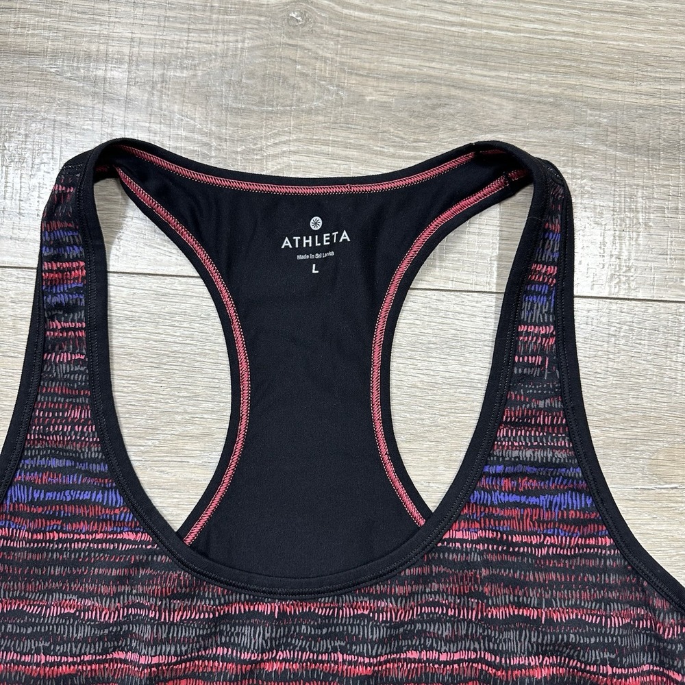 Athleta Black Pink Striped Tank Top Shirt Multicolor Stretch Scoop Neck Large - Picture 5 of 8